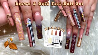 BROWN & GOLD POYGEL NAIL SET🍂 MAKARTT BLACK FRIDAY SALE! PLAID + SWEATER NAIL ART! Nail Tutorial