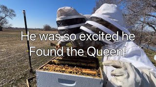 Spring beekeeping! Young beekeeper in training.