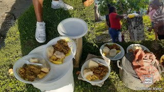 Road side cooking curry chicken back and white yam with my family ( yard man style)