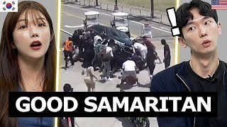 Korean Men and Women Reacts to US Good Samaritans | DIMPLE