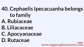 Pharmacognosy MCQ - 10 || #PharmacistExamQuestionPaper | DCO Exam | GPAT Exam | NIPER Exam