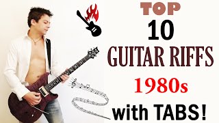 GUITAR RIFFS 1980s DECADE - Top 10 Best Iconic Rock Metal Riffs COVER with TABS