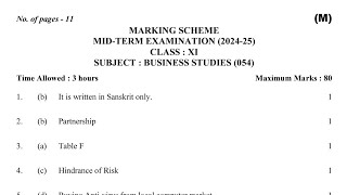 class 11 Business studies  Marking scheme(07/10/24)Mid term exam answers#officialanswerkey11bst