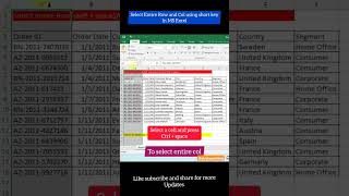 Short key to select entire Row and Col in MS Excel | #excel #shorts #viral