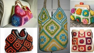 Unique Model Crochet Bag | Granny Square crochet | Granny stitch purse bag | Plain Canvas bag