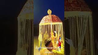 Beautiful Indian Baraat Procession Umbrella lights & Vintage Car with Punjabi Dhol