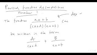 50. PARTIAL FRACTION DECOMPOSITION 1: (ax+b)/[(cx+d)(ex+f)] (A-level Maths, Pure Maths Video 50)