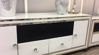 Madison White Mirrored Glass Large 2 Drawer 2 Door TV Cabinet Stand