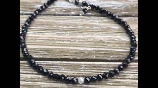 Natural Diamond and Black Spinel Stackable Beaded Bracelet