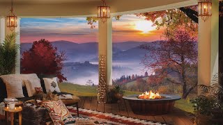 Cozy Autumn Ambience | Cozy Autumn  Porch Ambience & Fireplace | Falling Leaves and Bird Sounds