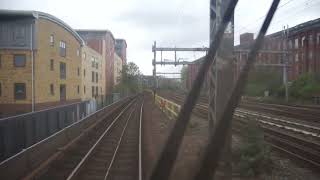 Leaving All Saints Station, Docklands Light Railway DLR, East India Quay Road, Poplar, London