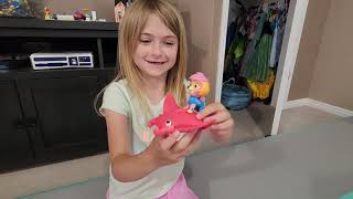 Scarlett opens Skye and Manta Ray Aqua Pups from Paw Patrol