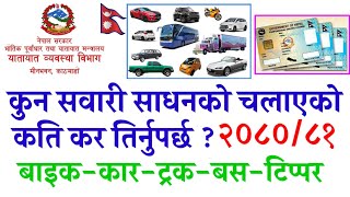 Vehicle Tax Rate in Nepal in 2080/81 | कुन सवारीको कति कर तिर्नुपर्छ ? | Kun Sadhanko Kati kar lagxa