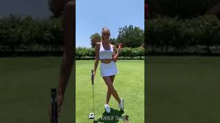 Girl golf playing, Golf shorts, golf satisfying, golf swing. golf hits, golf practice. golf now