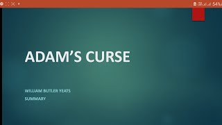 ADAM'S CURSE WILLIAM BUTLER YEATS SUMMARY