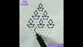 9*1 straight dot's rangoli/chukki design/easy kolam/@chairangoli