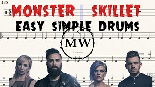 🥁 How to play- Monster by Skillet-  Easy Simplified Drum notes / score/ cover / sheet music 🥁