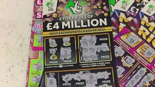 Scratchcards ..BIG WIN ..4X £10 £4 MILLION BLACK ..2X MEGA RICH..BIG FISH GAME  COMPETITION TO INTER