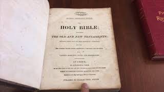 Family Holy Bible 1816-25 Boston multi-colored leather binding w/ plates rare unusual & wonderful