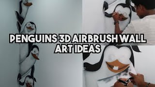 3d wall penguins airbrush art#trending #viral