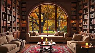 Soothing Jazz Instrumental in Cozy Reading Nook 🍁Relaxing Fireplace Sounds for Stress Relief