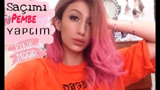 Evde saçımı pembe yaptım !! Dying my hair pink !