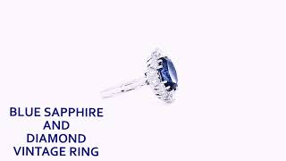 BLUE SAPPHIRE AND DIAMOND VINTAGE RING BY GEMRIZE