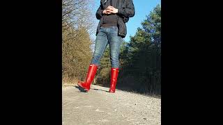 I Love Hunter Kalosze Polska red rain boots on feet