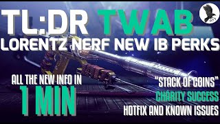 Lorentz nerf /w new Iron Banner perk pool for Sidearm (Peacebond) and Pulse (Forge's Pledge) TWAB