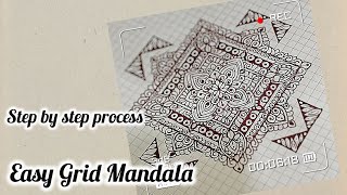 How to draw easy Mandala art for beginners. Step by step process on Grid sheet