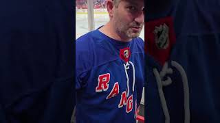 New York Rangers hockey sticks view pre game Rempe, Panarin, Igor, all of them A puck view of Hockey