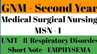 GNM - II YEAR II MSN - I II UNIT - 8 II Respiratory Disorder II Short Note - Emphysema II Kailasir