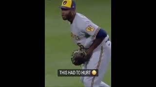 Lorenzo Cain gets hit in the nuts with a baseball