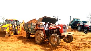 Jcb Backhoe Machine Loading Sand In Massey and John Deere Tractor with Trolley | Jcb and Tractor