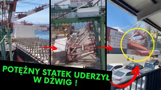 Potężny statek uderzył w dźwig .Film z wypadku przeraża. Tajwan