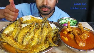 spicy pabda fish masala mustard curry desi chicken butter masala huge rice salad eating show mukbang