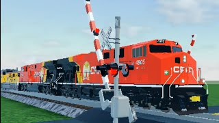 Duo CPKC leads a Box Car Train in Roblox RO Scale Sandbox