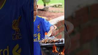 Poor 2 years boy grill snails for food on the hot stone  #grilled #food #cooking