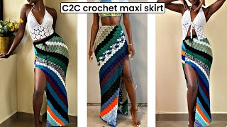 C2C crochet stitch maxi skirt tutorial | with a slit