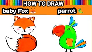 how to draw parrot🦜and fox 🦊 | | sketching with fun | | best tricks for beginners 😍