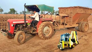 Jcb 3DX Xpert and Tractor Heavy Trolly Full Bricks Loaded Stuck in Mud Science Project | Jcb Video