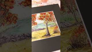 Autumn landscape painting in alcohol ink.   Prints available.