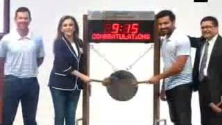 Nita Ambani, Rohit Sharma ring opening bell at BSE