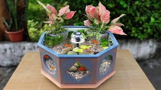 Tips For Making Octagonal Waterfall Aquarium ( Amazing Ideas from Ceramic Tile and Cement )