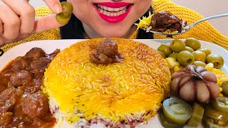 Asmr eating rice & Tahdig with meatballs| موکبانگ سماق پلو با گوشت قلقلی و ته دیگ برنج