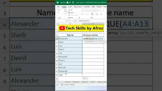 Find Unique name in Excel | Unique data find in Excel | Excel Tricks #shorts #youtubeshorts #youtube