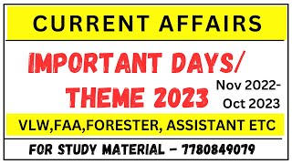 TOP MOST IMPORTANT DAYS & THEME CURRENT AFFAIRS | NOV 2022 TO OCT 2023 | JKSSB VLW EXAMS |