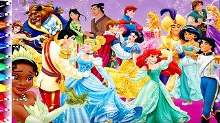 DISNEY PRINCESS and PRINCE Bell Cinderella Ariel Jasmine Mulan Coloring Pages Fun Art for Kids