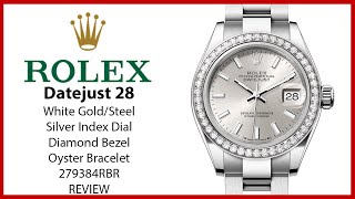 ▶ Rolex Datejust 28 White Gold/Steel Silver Index Dial & Diamond Bezel Oyster 279384RBR - REVIEW