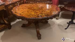 Antique 4ft 6" diam Burr Walnut Marquetry Dining Table